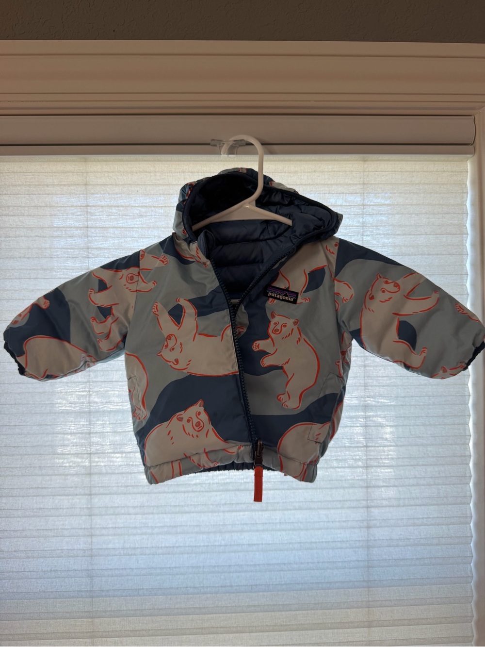 Patagonia Kids Light Blue and Navy Bear-Print Puffer Jacket